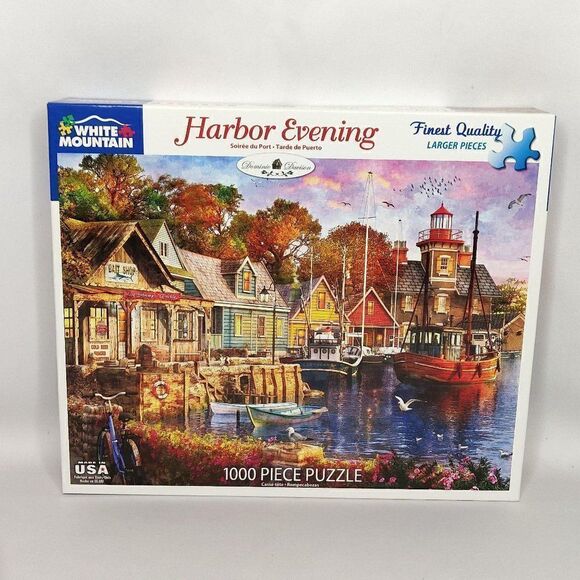 White Mountain Puzzle Harbor Evening 1000 pc Ocean Port 24" x 30" - Picture 1 of 2